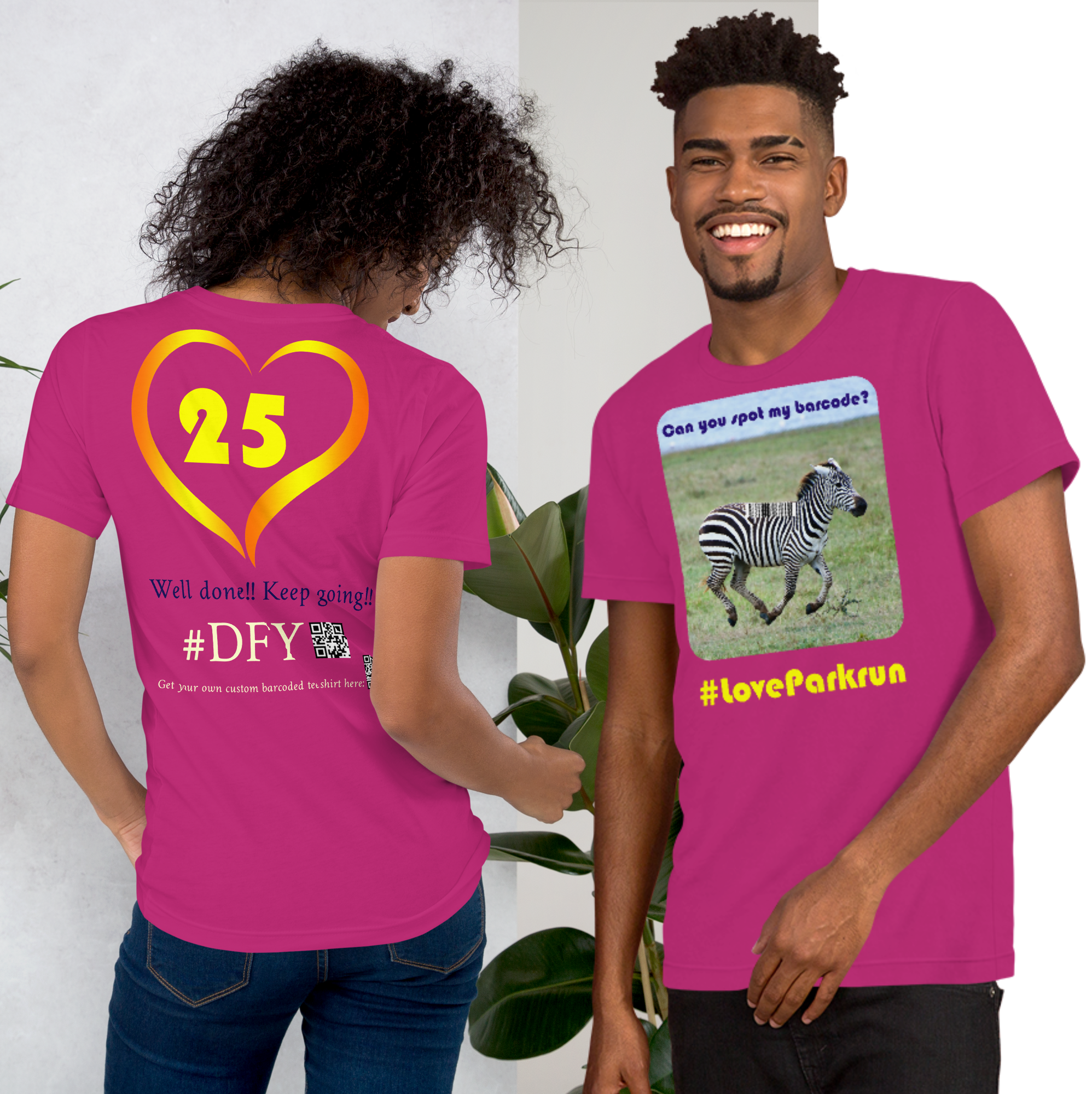 parkrun zebra 25 t-shirt with your unique barcode