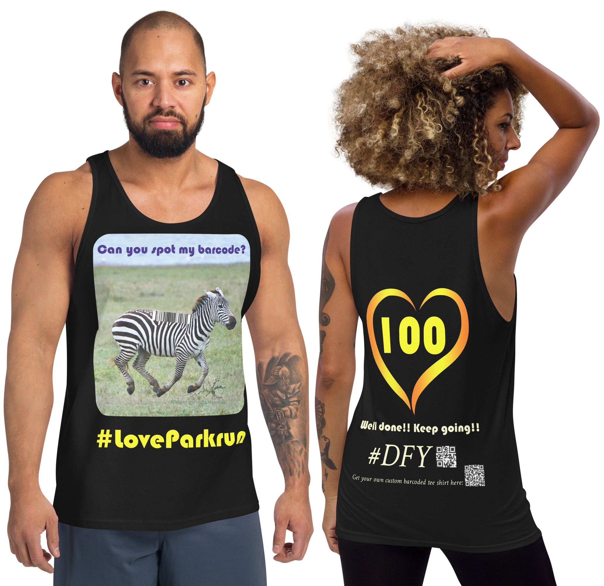parkrun zebra 100 tank top with your unique barcode