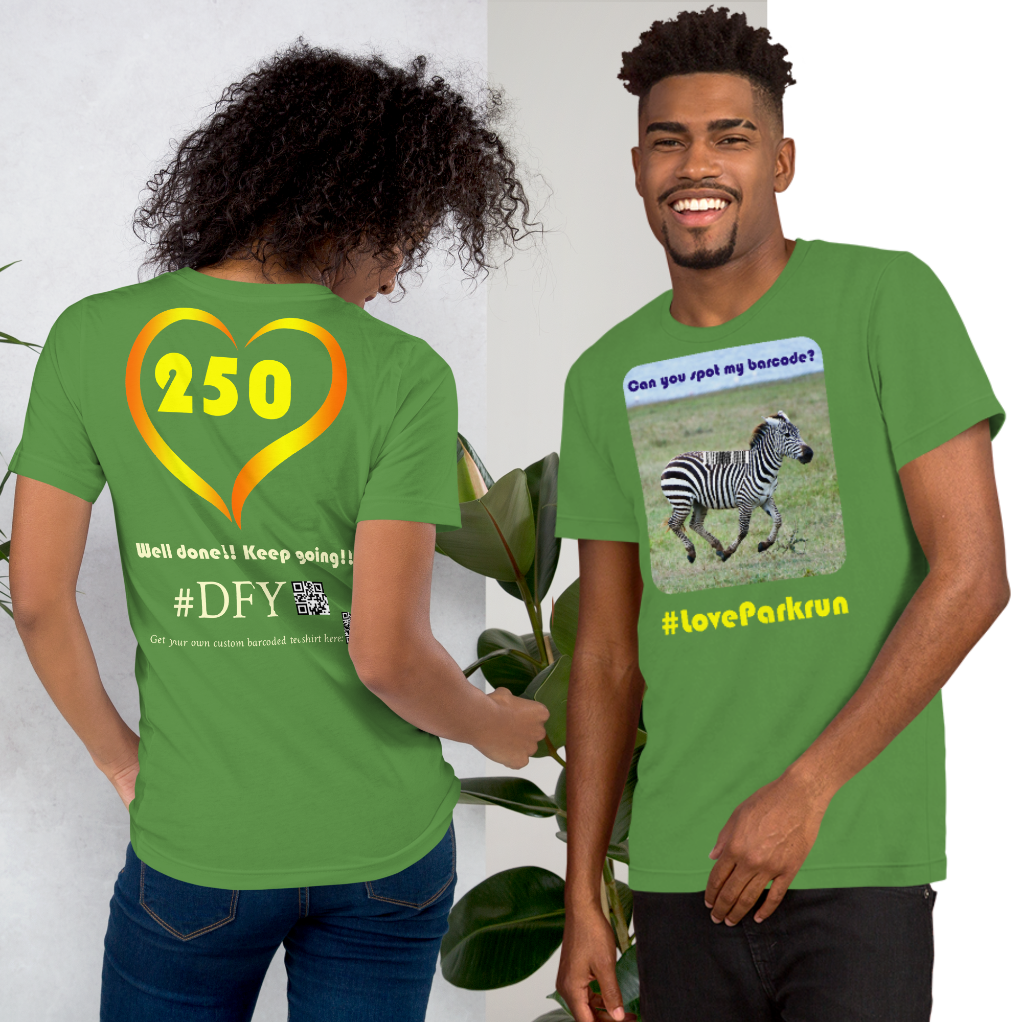 parkrun zebra 250 t-shirt with your unique barcode
