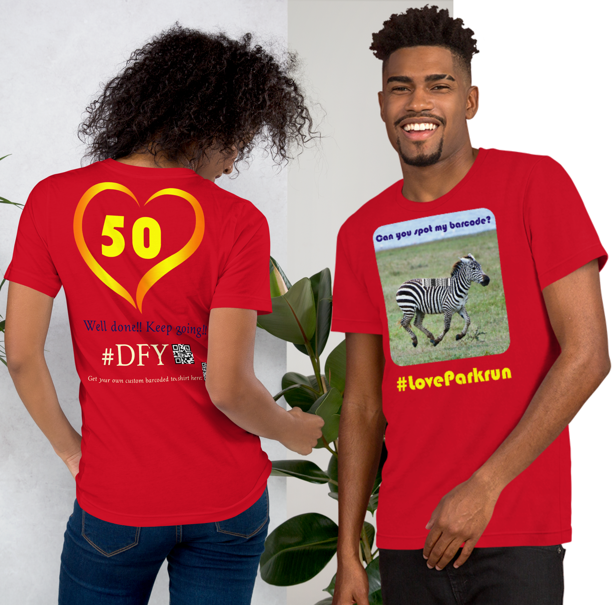 parkrun zebra 50 t-shirt with your unique barcode