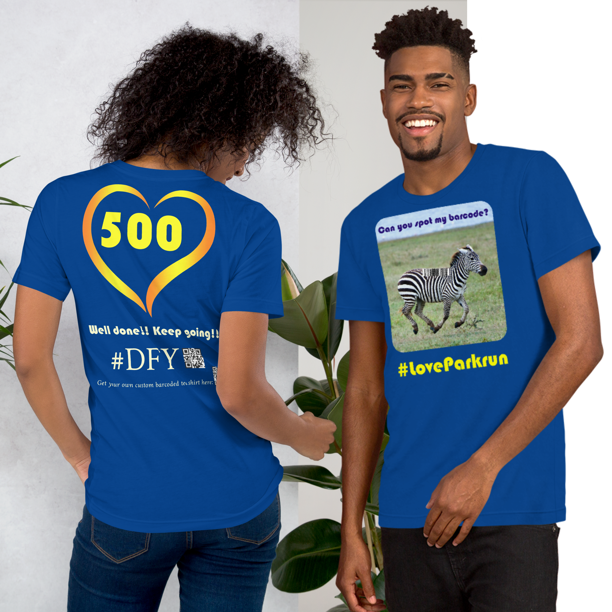 parkrun zebra 500 t-shirt with your unique barcode