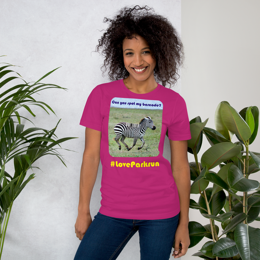 parkrun zebra 25 t-shirt with your unique barcode
