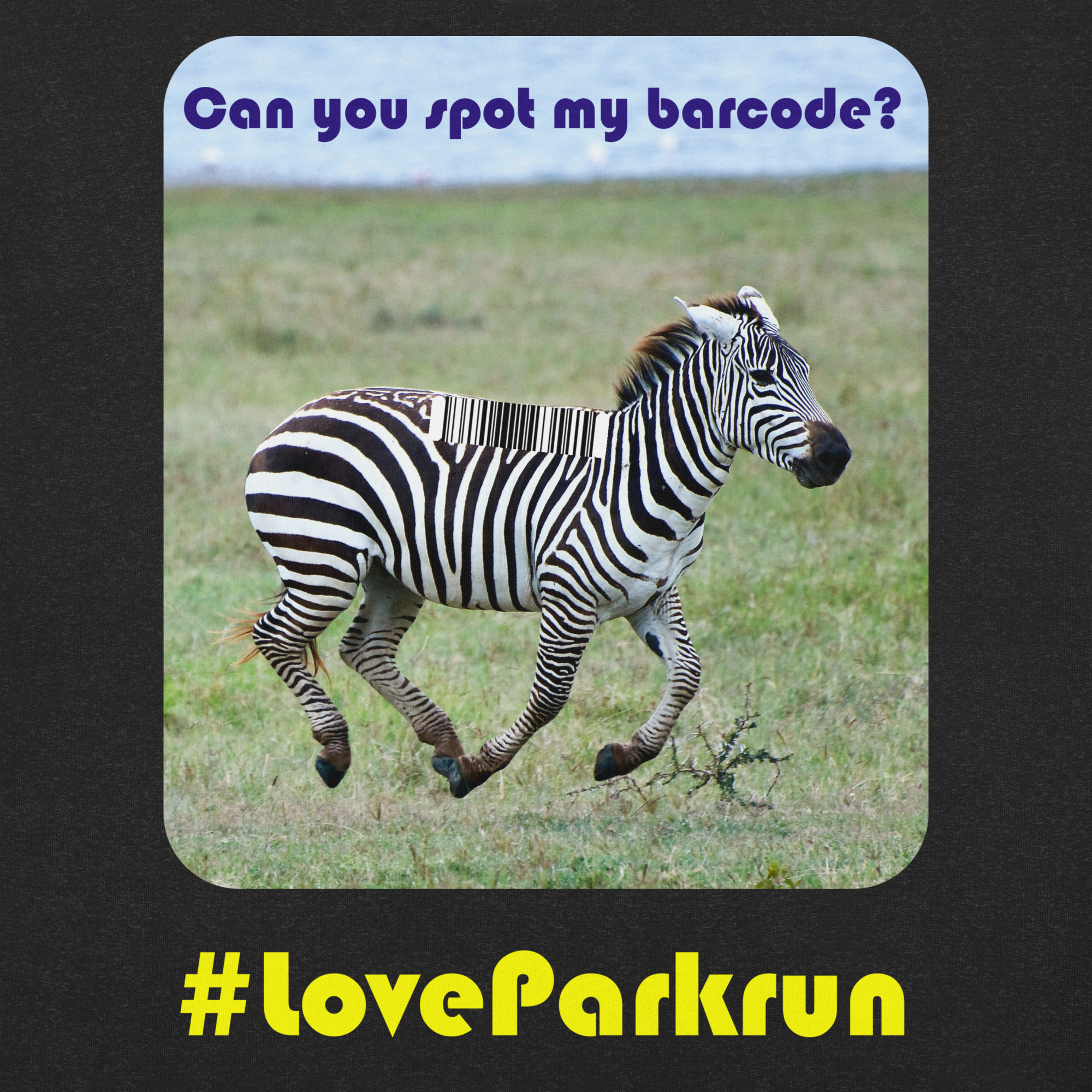parkrun zebra 100 t-shirt with your unique barcode