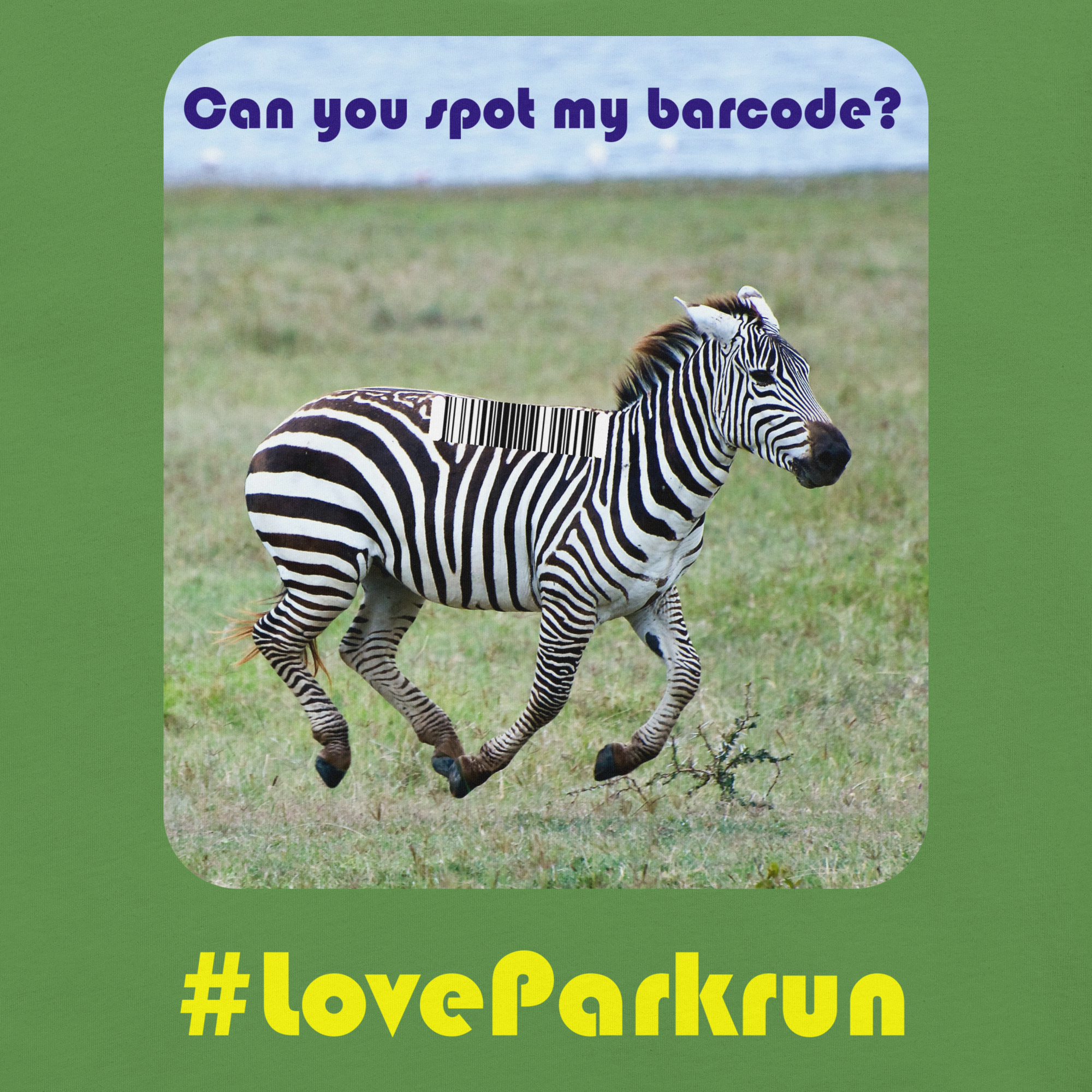 parkrun zebra 250 t-shirt with your unique barcode