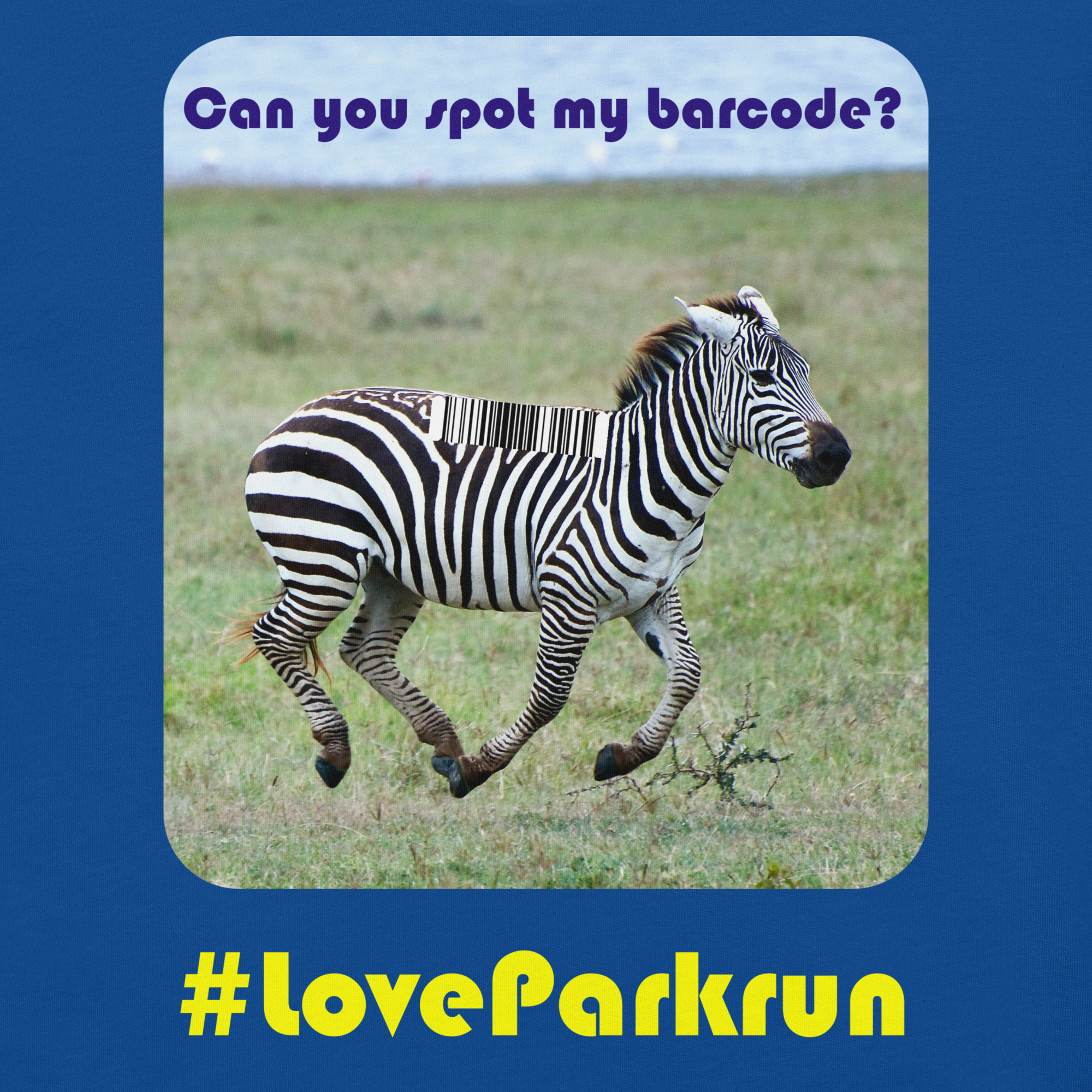 parkrun zebra 500 t-shirt with your unique barcode